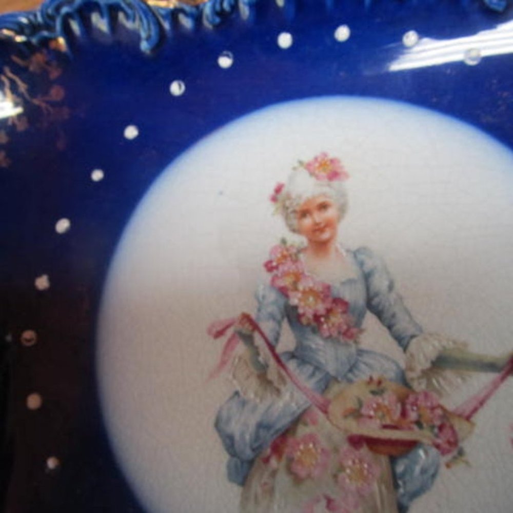 Vanity Tray Blue & White Rectangle Plate Profile Plates Victorian Lady La Belle